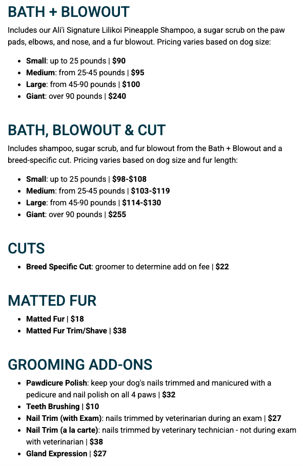 Grooming Request | Ali'i Animal Hospital and Resort - Limited Time Offer For Pet Grooming